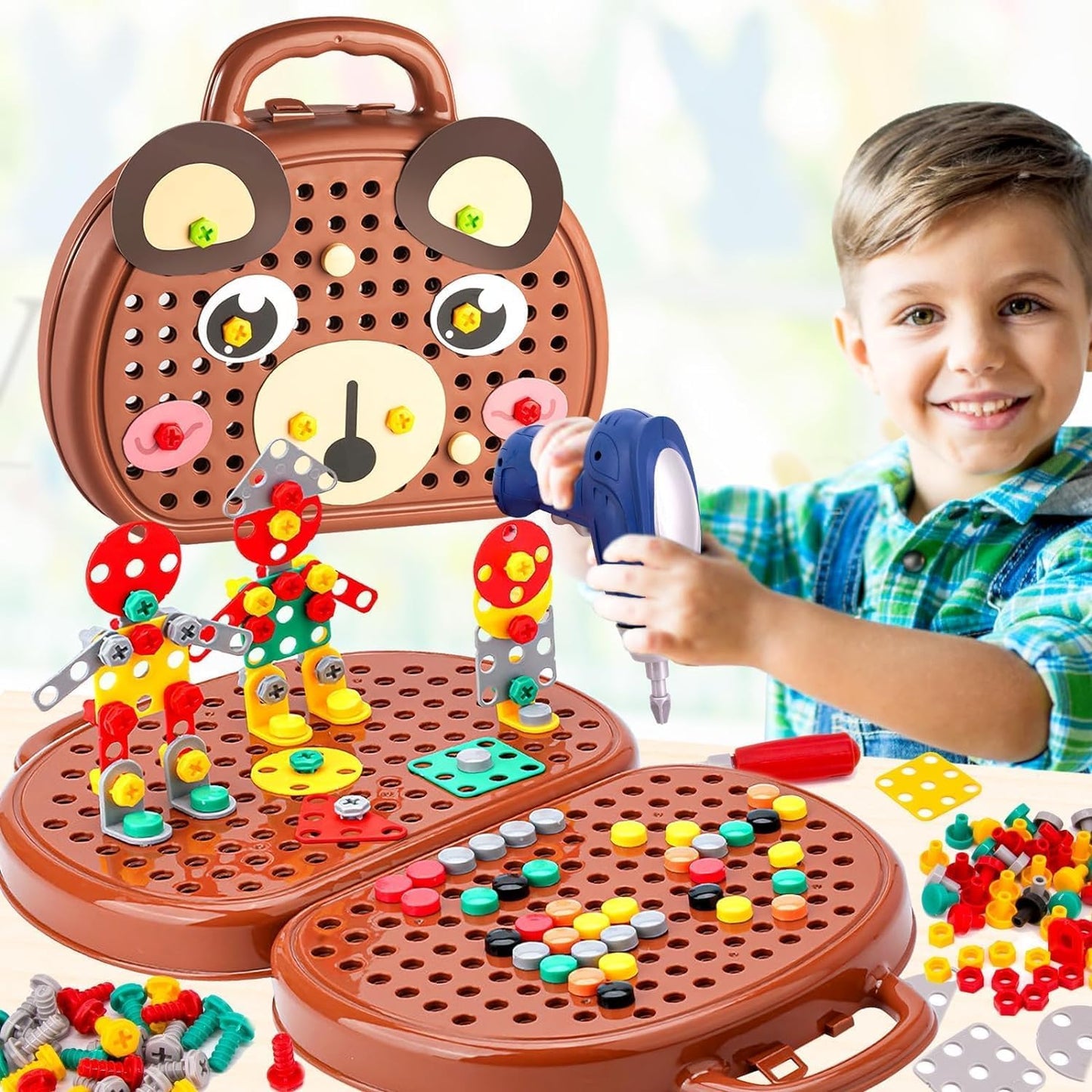 204pcs Magic Montessori Play Toolbox Toy with Electric Drill, Safe for Ages 3+