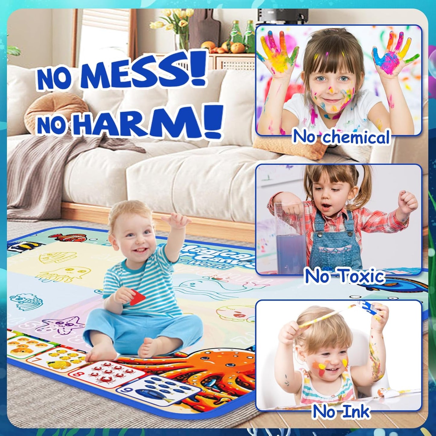 100 x 80cm Large Water Drawing Mat with Magic Pen Safe for Ages 3+