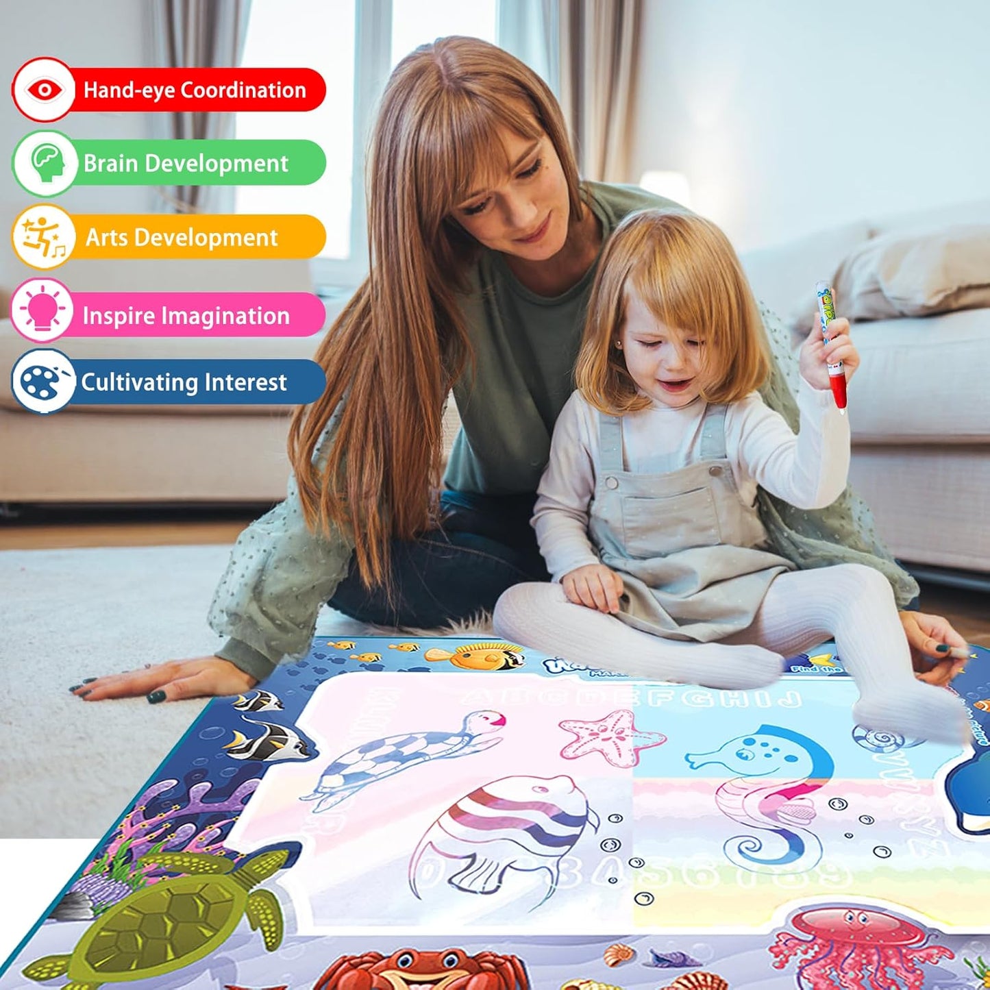 100 x 80cm Large Water Drawing Mat with Magic Pen Safe for Ages 3+
