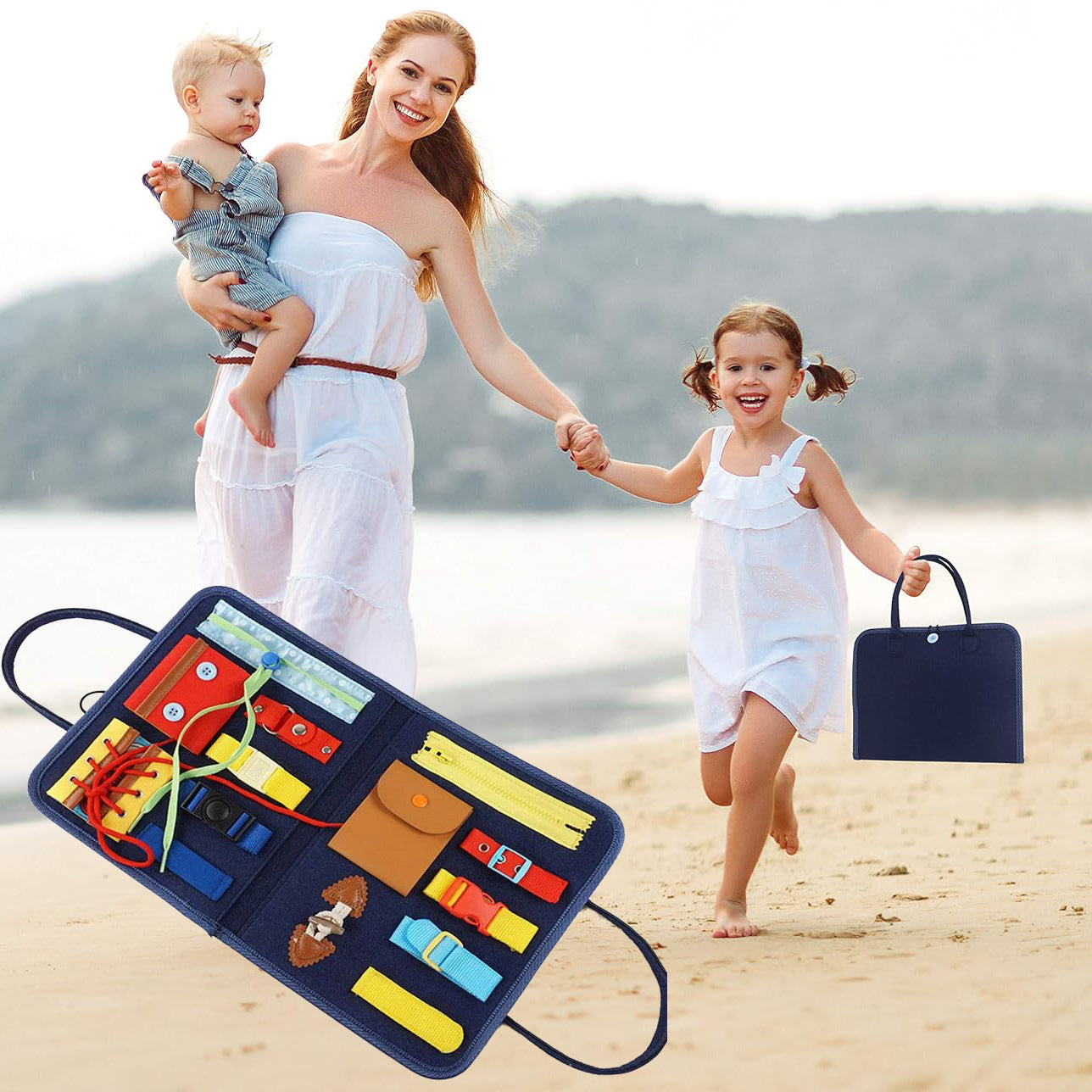 14 in 1 Montessori Busy Board for Ages 2+, Non-toxic, Lightweight & Portable