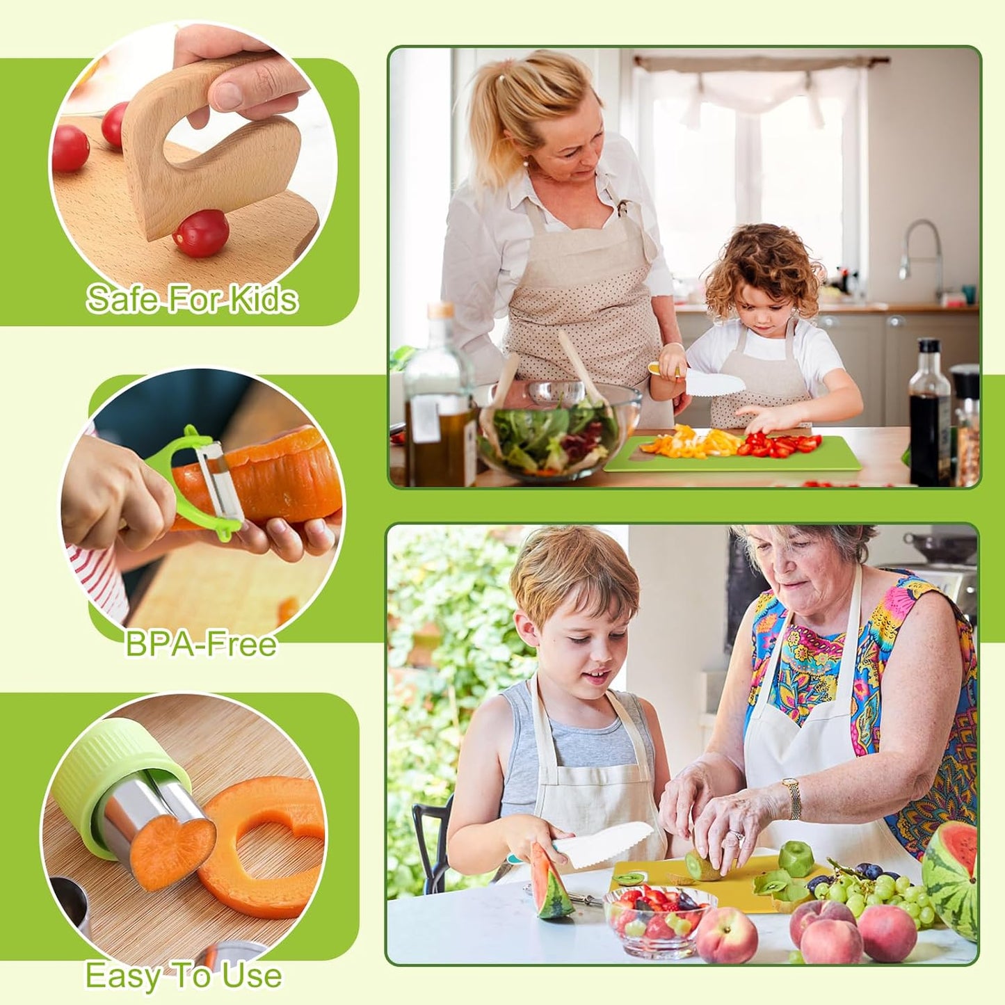 17 PCS Montessori Kitchen Tools for Real Cooking with Cutting Board, Safe for Ages 2+