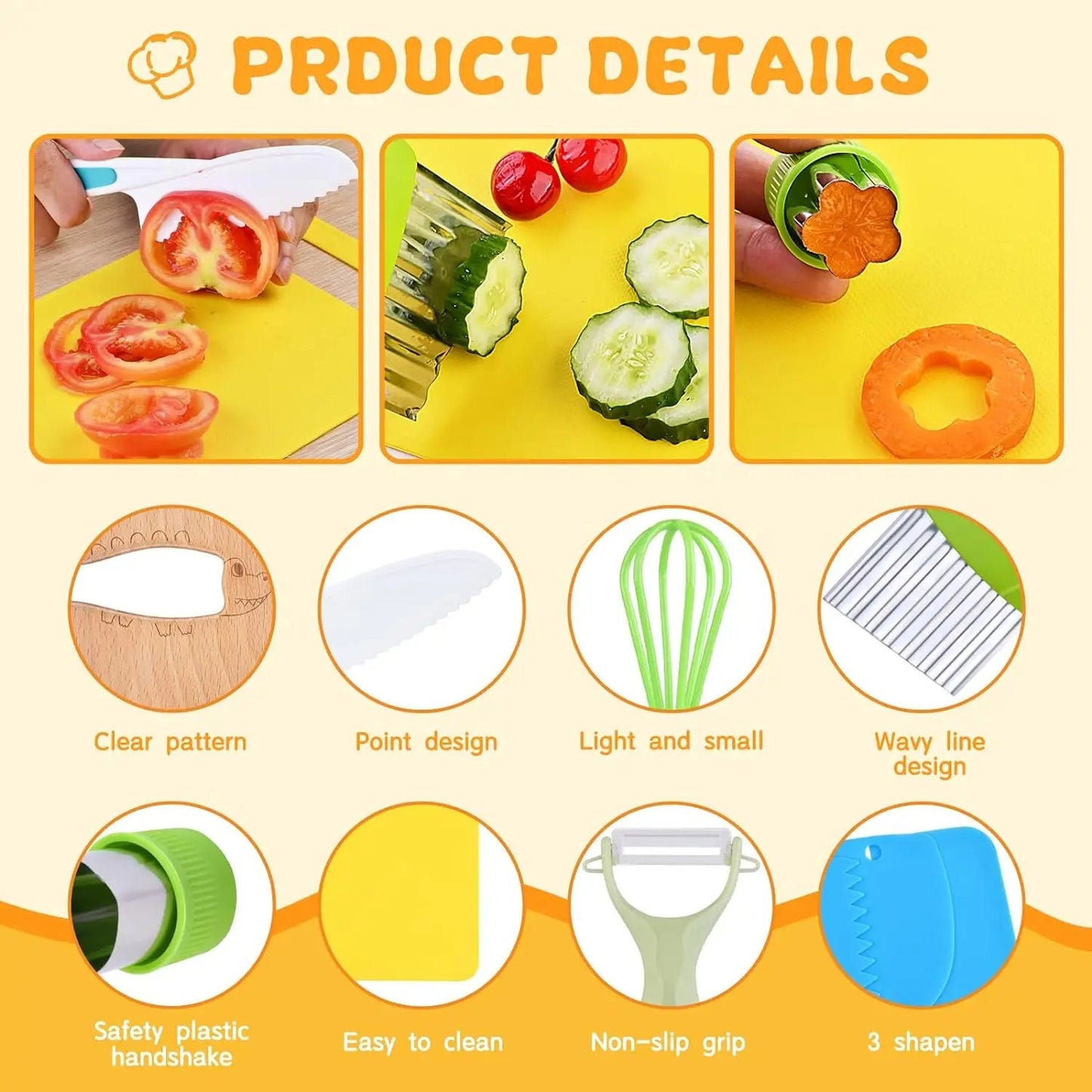 17 PCS Montessori Kitchen Tools for Real Cooking with Cutting Board, Safe for Ages 2+