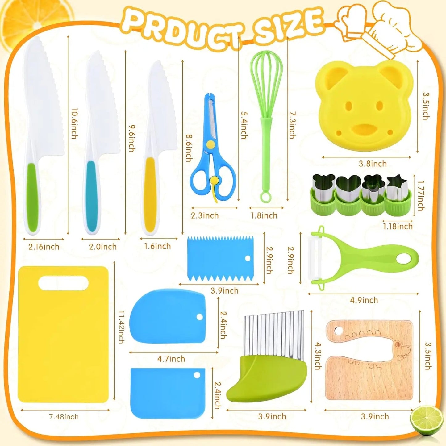 17 PCS Montessori Kitchen Tools for Real Cooking with Cutting Board, Safe for Ages 2+