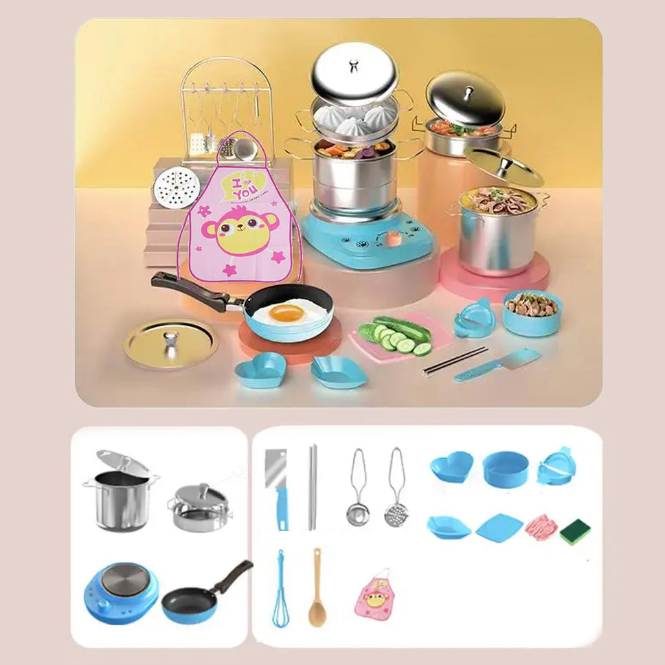 22 PCS Real Cooking Mini Kitchen Toys, Safe for Ages 3+