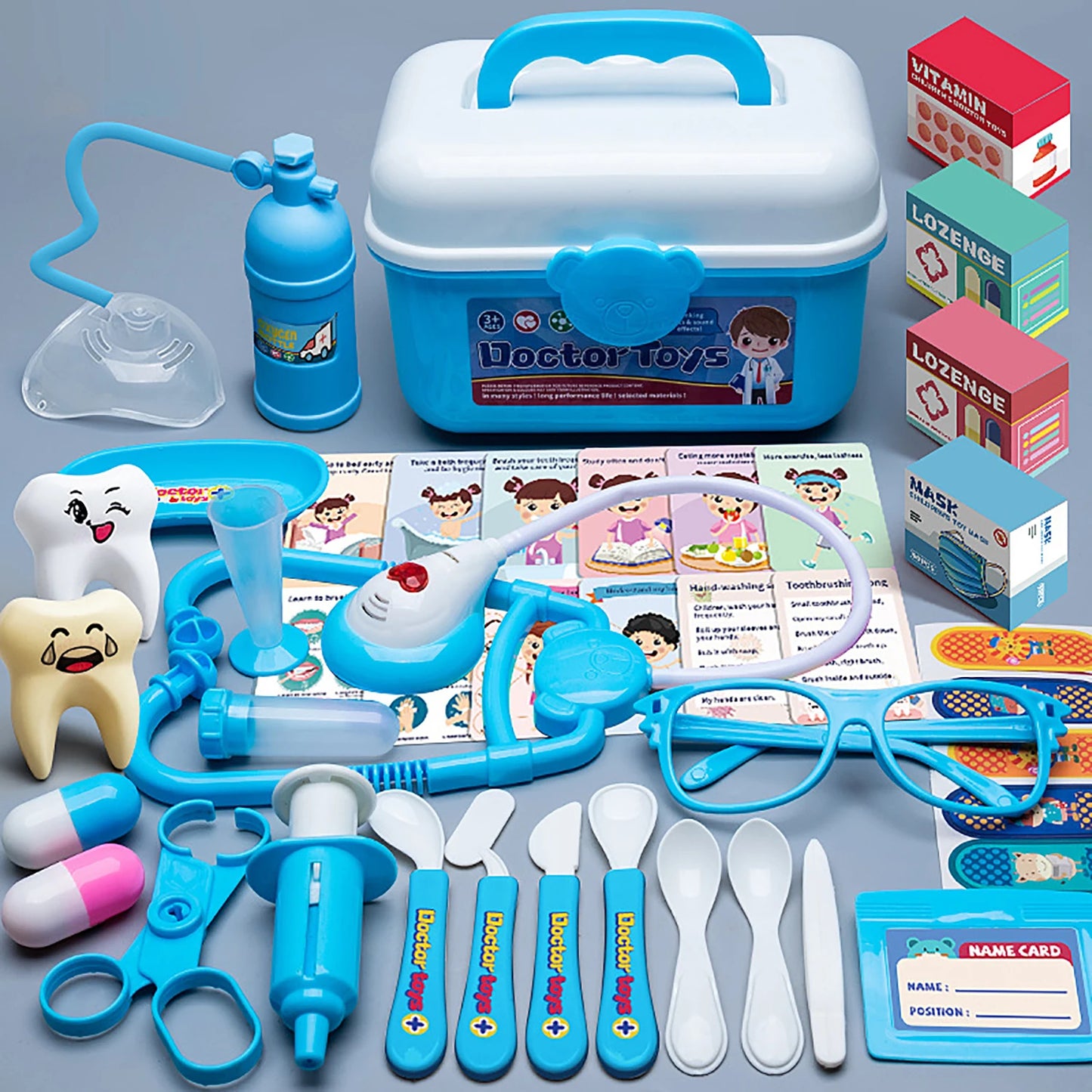 2 - in - 1 Doctor and Dentist Carrycase Kids Role Play Set Education Kit with Lights Sounds Functions Perfect Birthday Christmas Gift for Kids