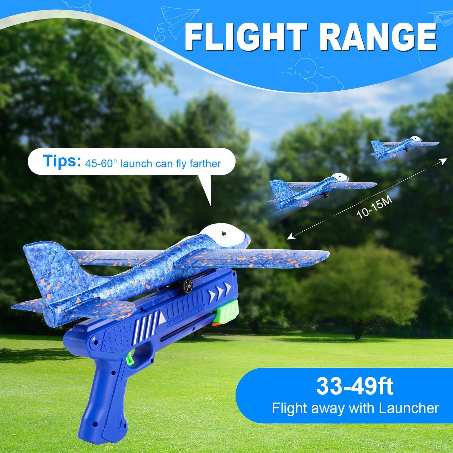 3 Pack Airplane Launcher Toys, Foam Planes, Fly Up to 15m, Safe for Ages 3+