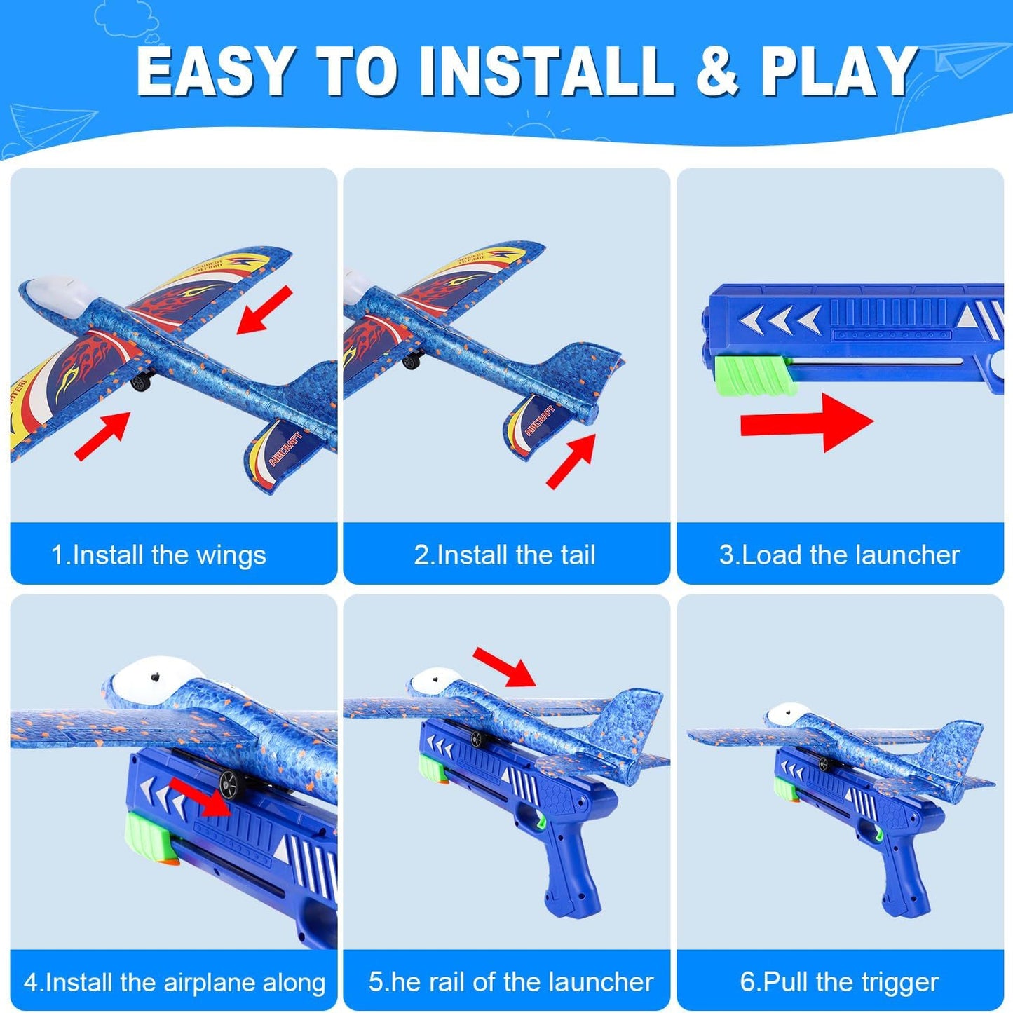 3 Pack Airplane Launcher Toys, Foam Planes, Fly Up to 15m, Safe for Ages 3+