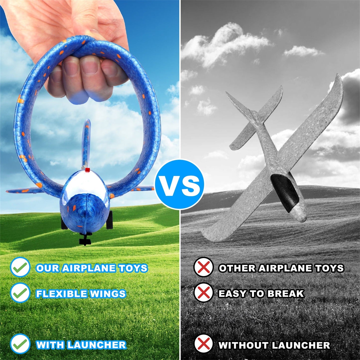 3 Pack Airplane Launcher Toys, Foam Planes, Fly Up to 15m, Safe for Ages 3+