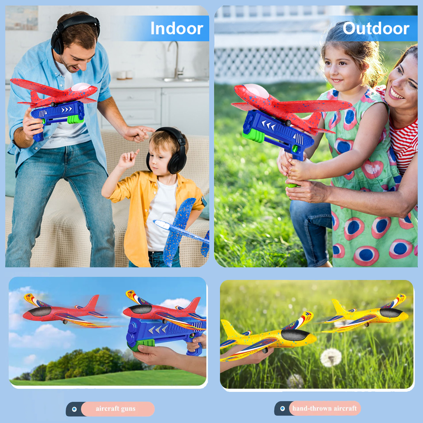3 Pack Airplane Launcher Toys, Foam Planes, Fly Up to 15m, Safe for Ages 3+