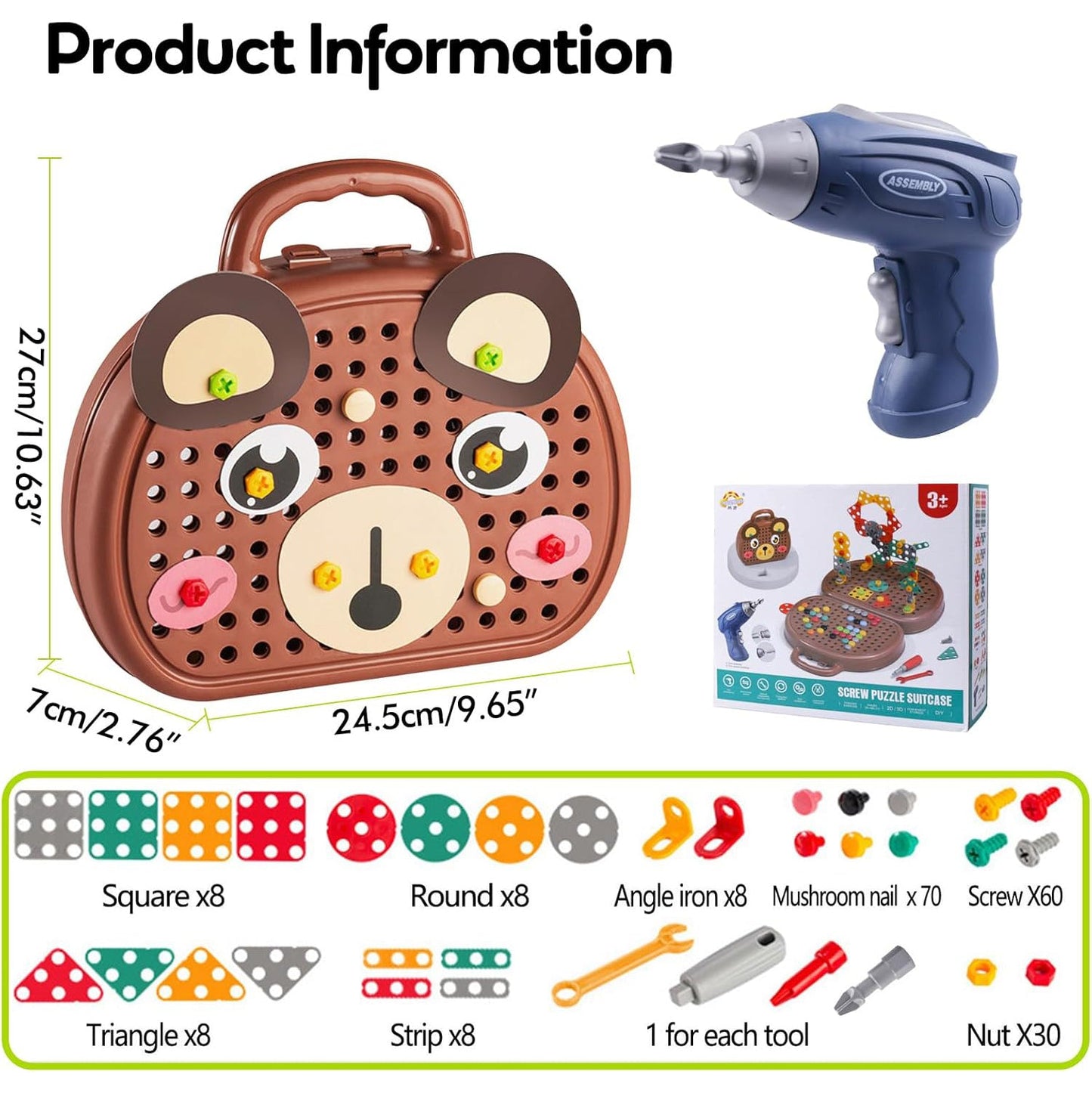 204pcs Magic Montessori Play Toolbox Toy with Electric Drill, Safe for Ages 3+