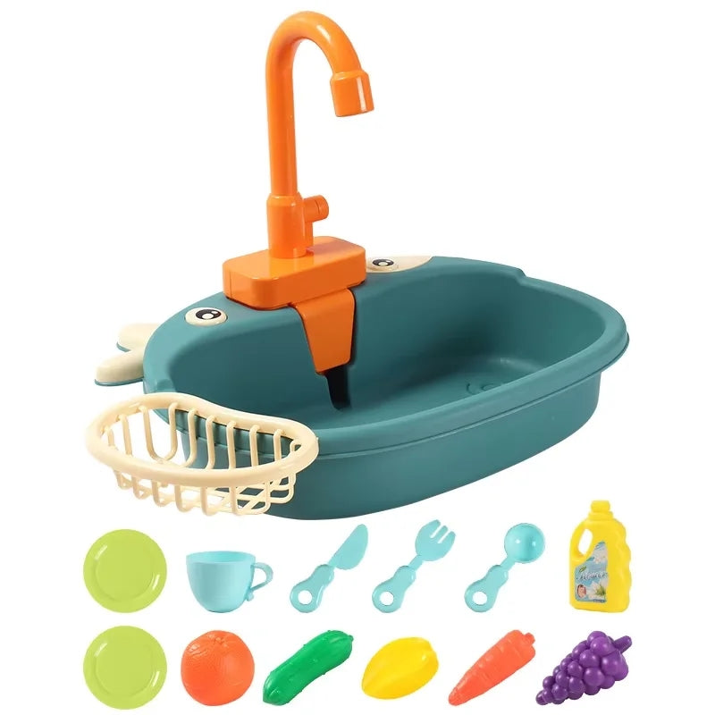 Battery Kitchen Sink Toy with Realistic Water Circulation, ABS plastic, Safe for Ages 3+