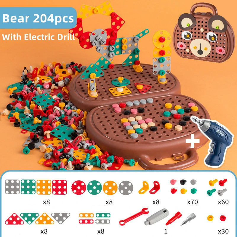 204pcs Magic Montessori Play Toolbox Toy with Electric Drill, Safe for Ages 3+