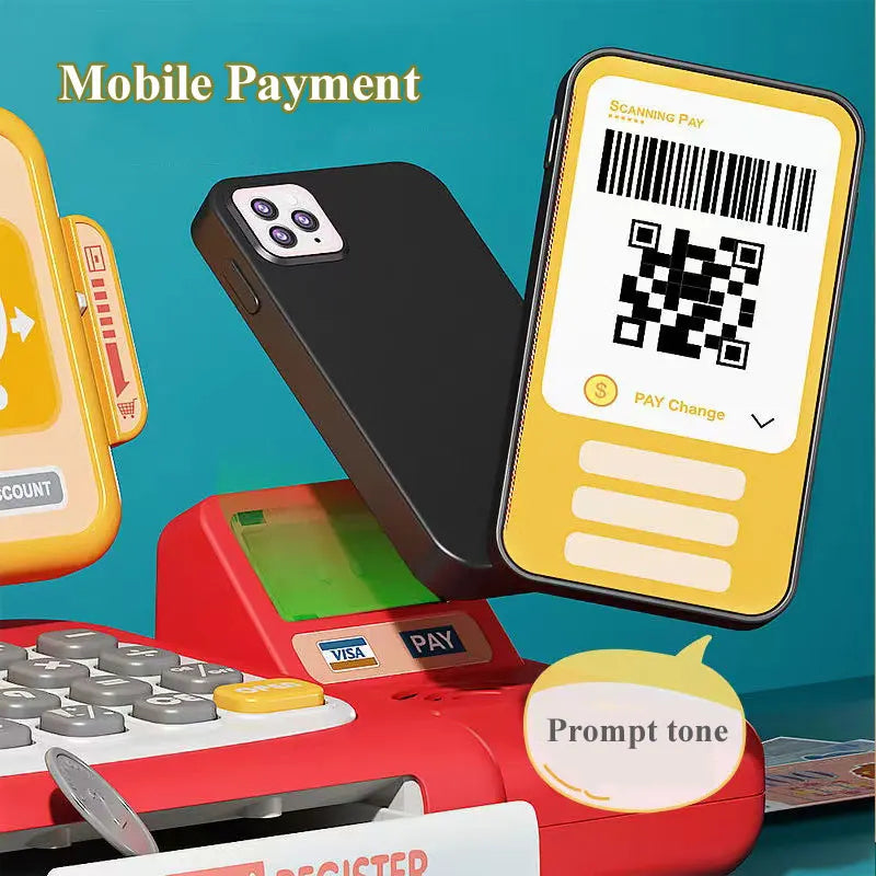 Cash Register Toy with Role-Play Features, Built-in Calculator, Mobile Payment, Safe for Ages 3+