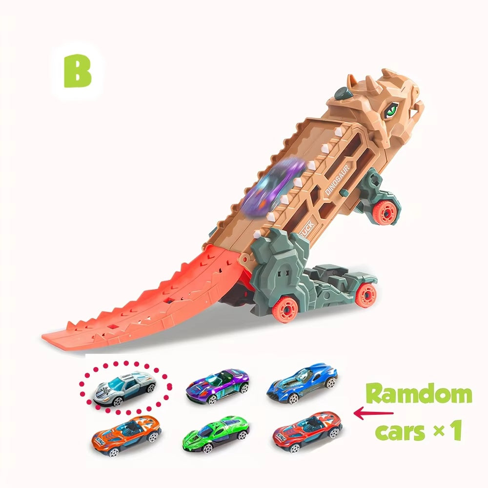 Dinosaur Transport Truck Toy - Multi-Function Vehicle with T-Rex Mode and Mini Cars, Safe for Kids Aged 3+