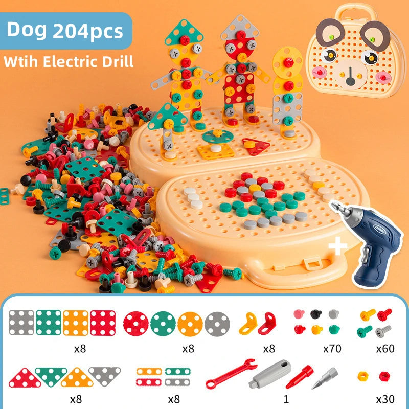 204pcs Magic Montessori Play Toolbox Toy with Electric Drill, Safe for Ages 3+