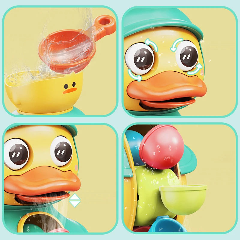 Duck Bath Toy with Rotating Water Wheels, Wall Suction, No Batteries Required, Safe for Ages 1+