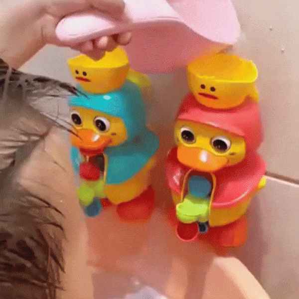 Duck Bath Toy with Rotating Water Wheels, Wall Suction, No Batteries Required, Safe for Ages 1+