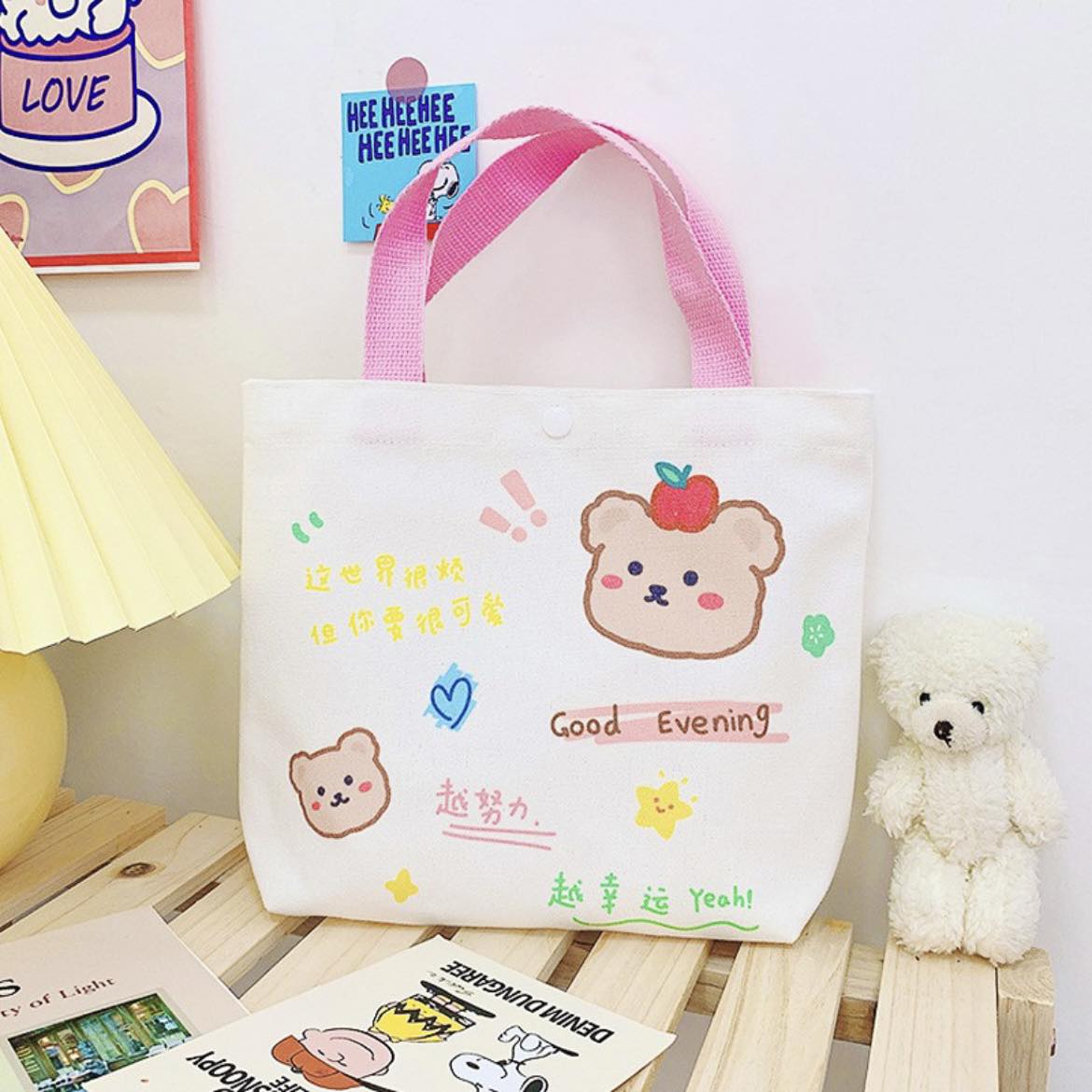 Handmade Cute Cartoon Canvas Tote Bag Small and Portable