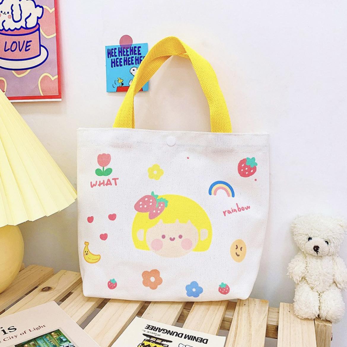 Handmade Cute Cartoon Canvas Tote Bag Small and Portable