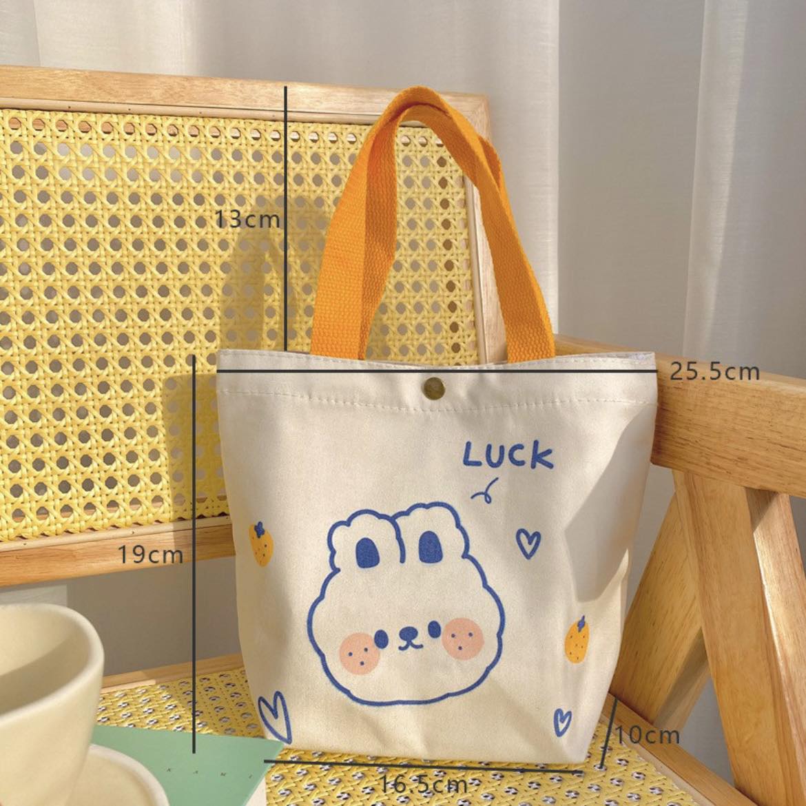 Handmade Cute Yellow and White Canvas Mini Tote Bag