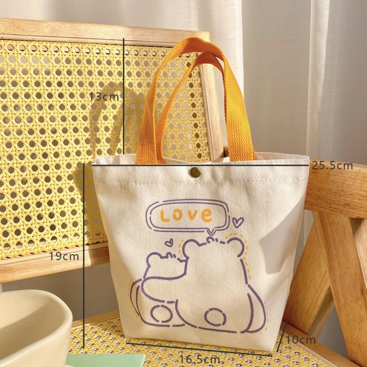 Handmade Cute Yellow and White Canvas Mini Tote Bag