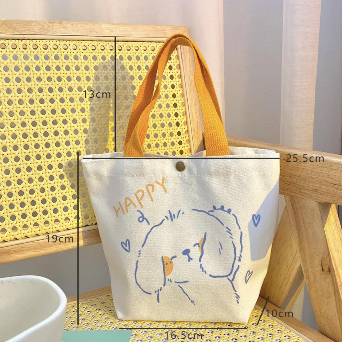 Handmade Cute Yellow and White Canvas Mini Tote Bag