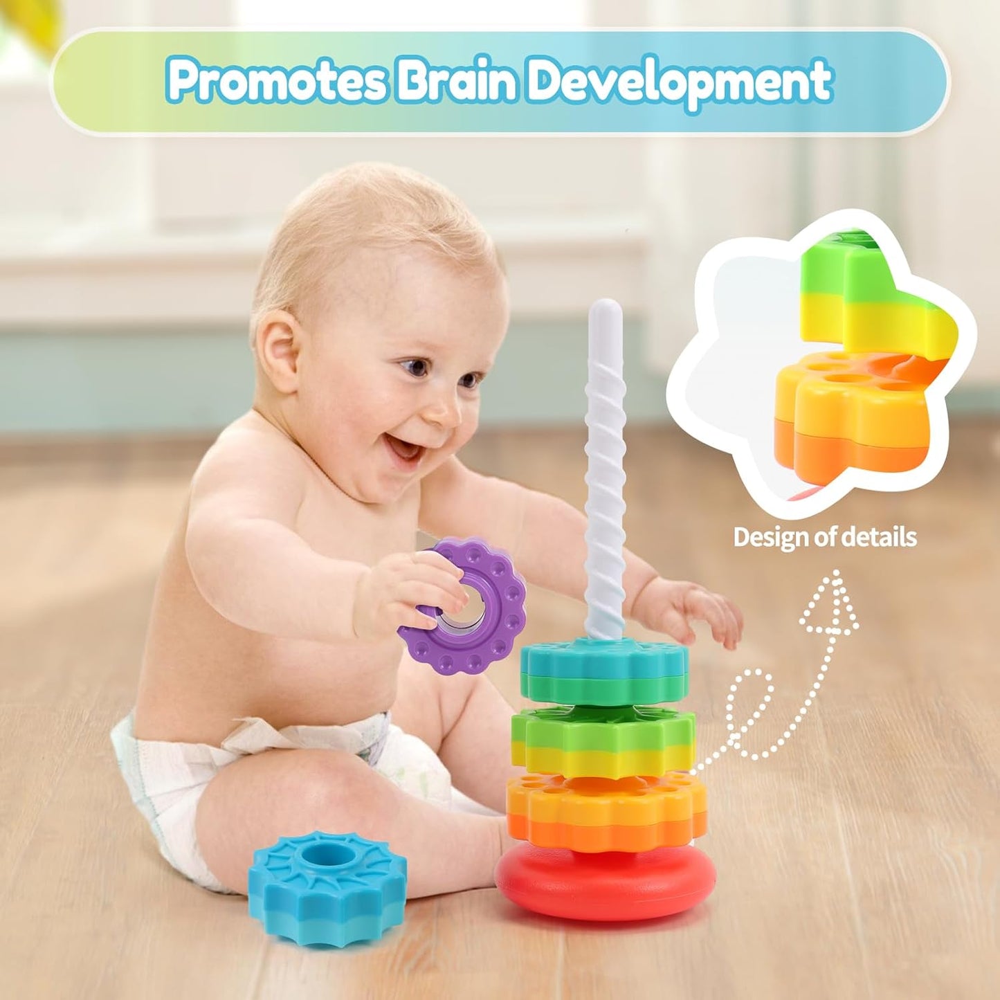 Montessori Rainbow Stacking Toy, Safe Educational Toy for Toddlers Ages 1+