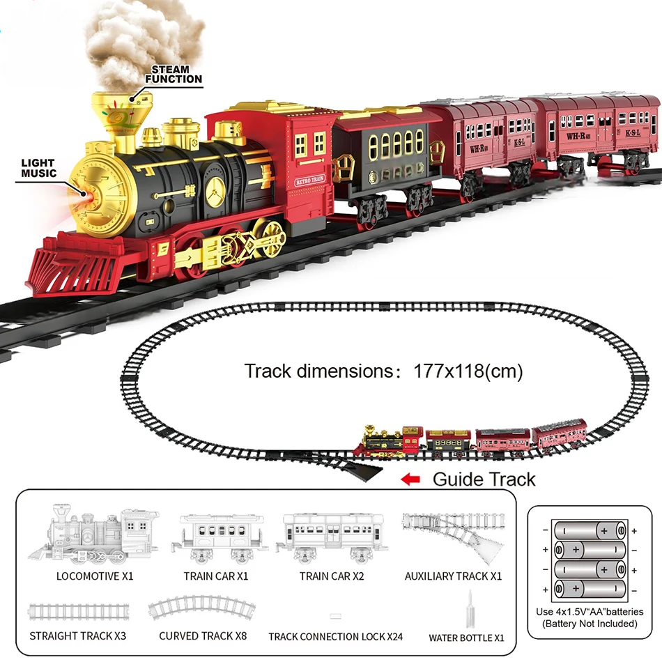 Red Christmas Tree Toy Steam Train Set with Lights Sounds Christmas Train Set Electric Train Sets for Kids Toy Christmas Under Tree Decoration