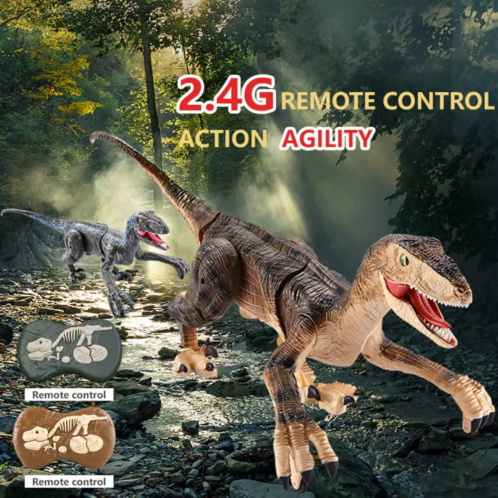 Remote Control Dinosaur Velociraptor with LED Lights and Roaring Sounds, Realistic Walking, Safe for Ages 3+