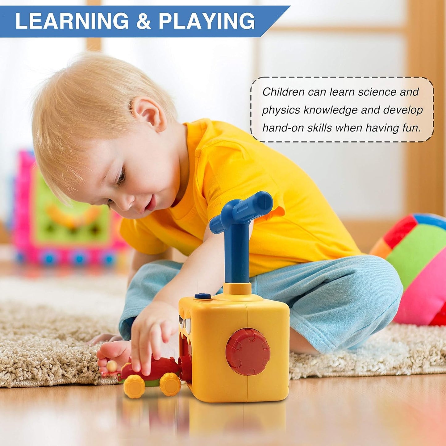 STEM Balloon Car Toy Set with Launcher and Rocket, No Batteries, Safe for Age 3+
