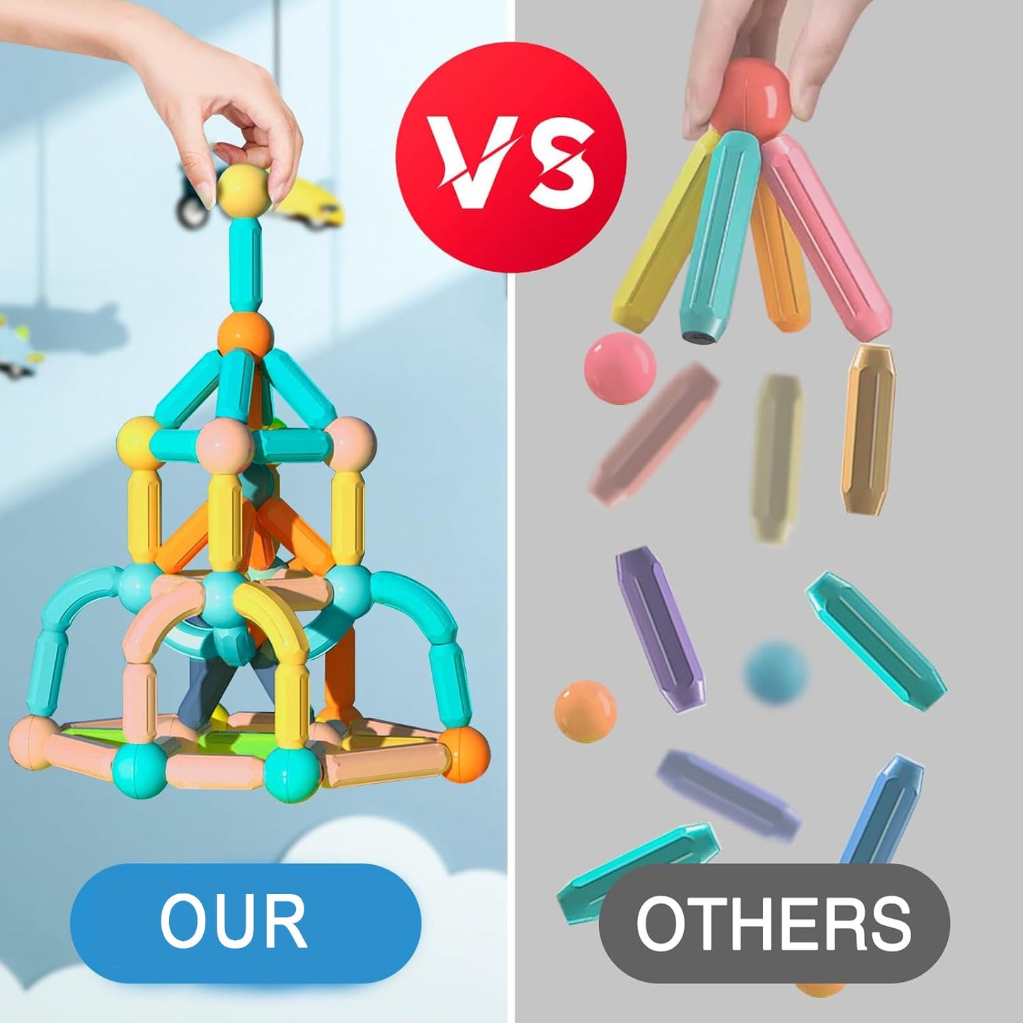 25 - 138 PCS STEM Magnetic Building Blocks, Large Sticks and Balls Construction Set, Safe for Kids Ages 3+