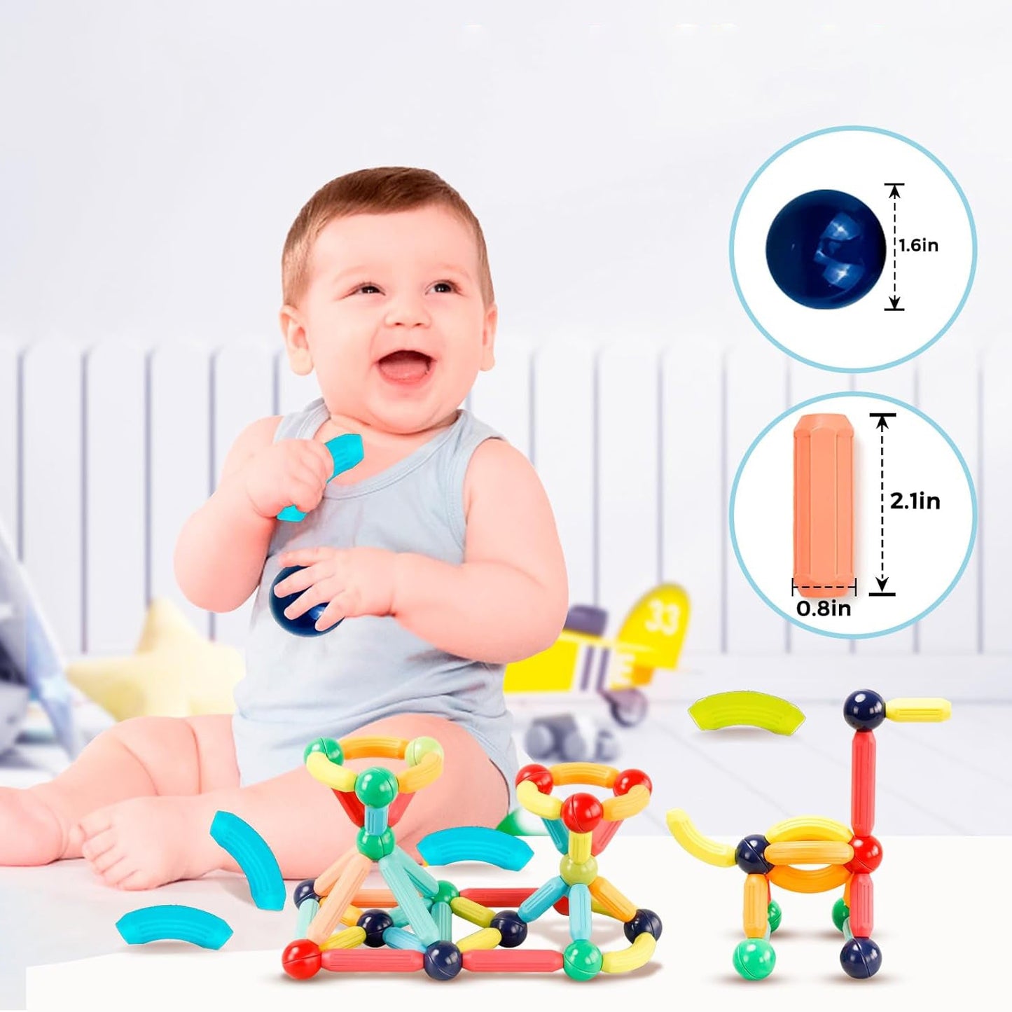 25 - 138 PCS STEM Magnetic Building Blocks, Large Sticks and Balls Construction Set, Safe for Kids Ages 3+
