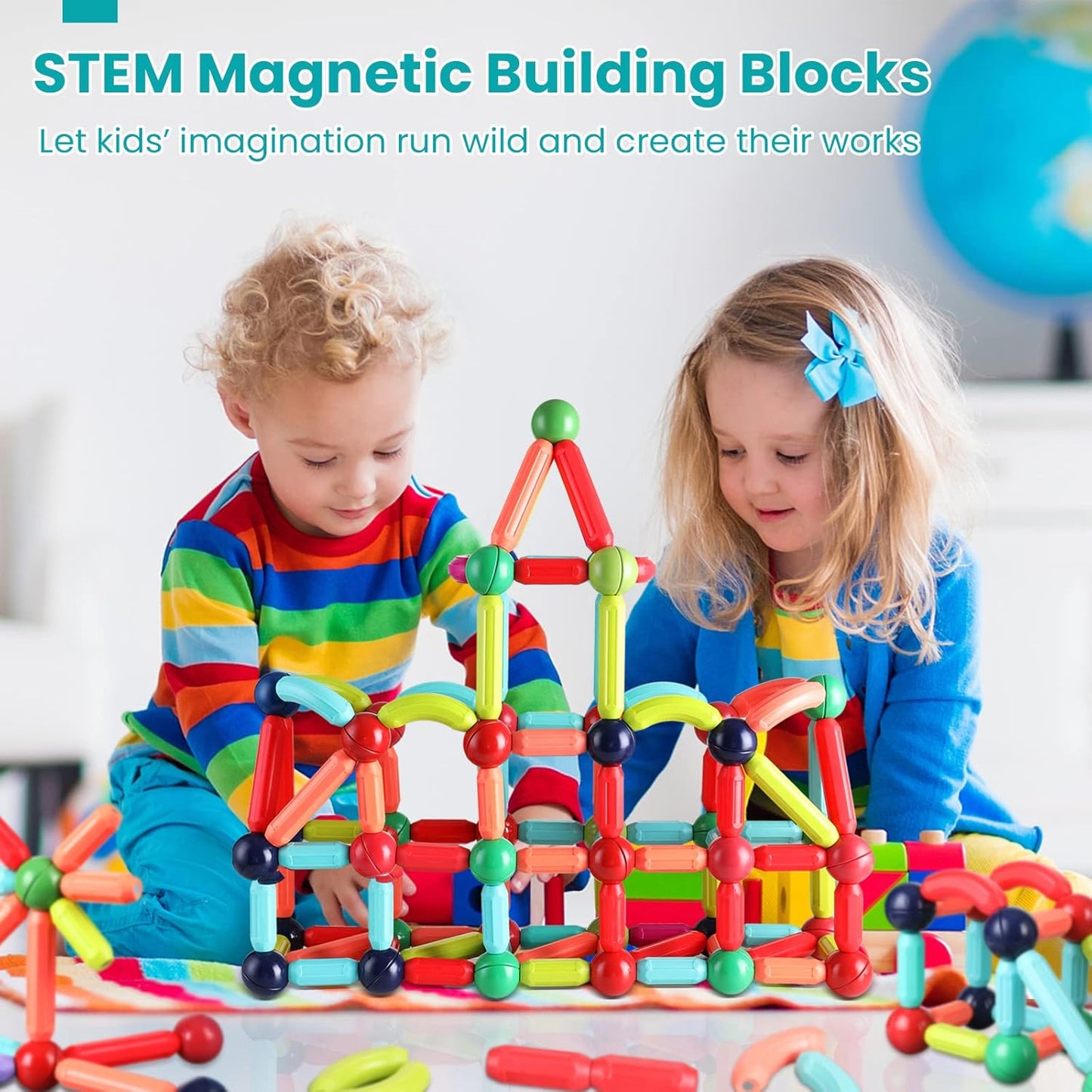 25 - 138 PCS STEM Magnetic Building Blocks, Large Sticks and Balls Construction Set, Safe for Kids Ages 3+