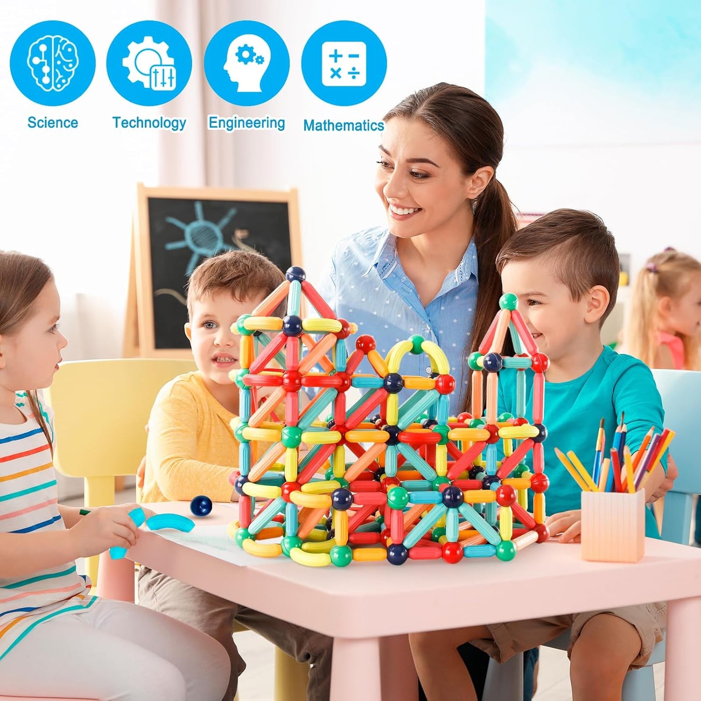 25 - 138 PCS STEM Magnetic Building Blocks, Large Sticks and Balls Construction Set, Safe for Kids Ages 3+