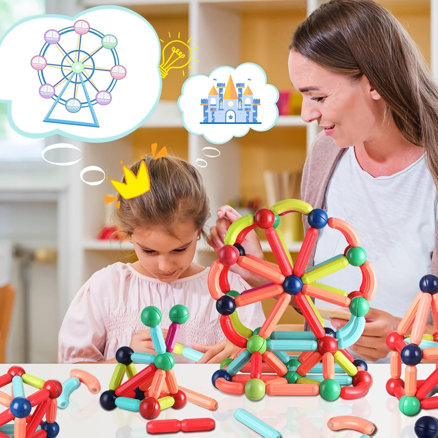 25 - 138 PCS STEM Magnetic Building Blocks, Large Sticks and Balls Construction Set, Safe for Kids Ages 3+