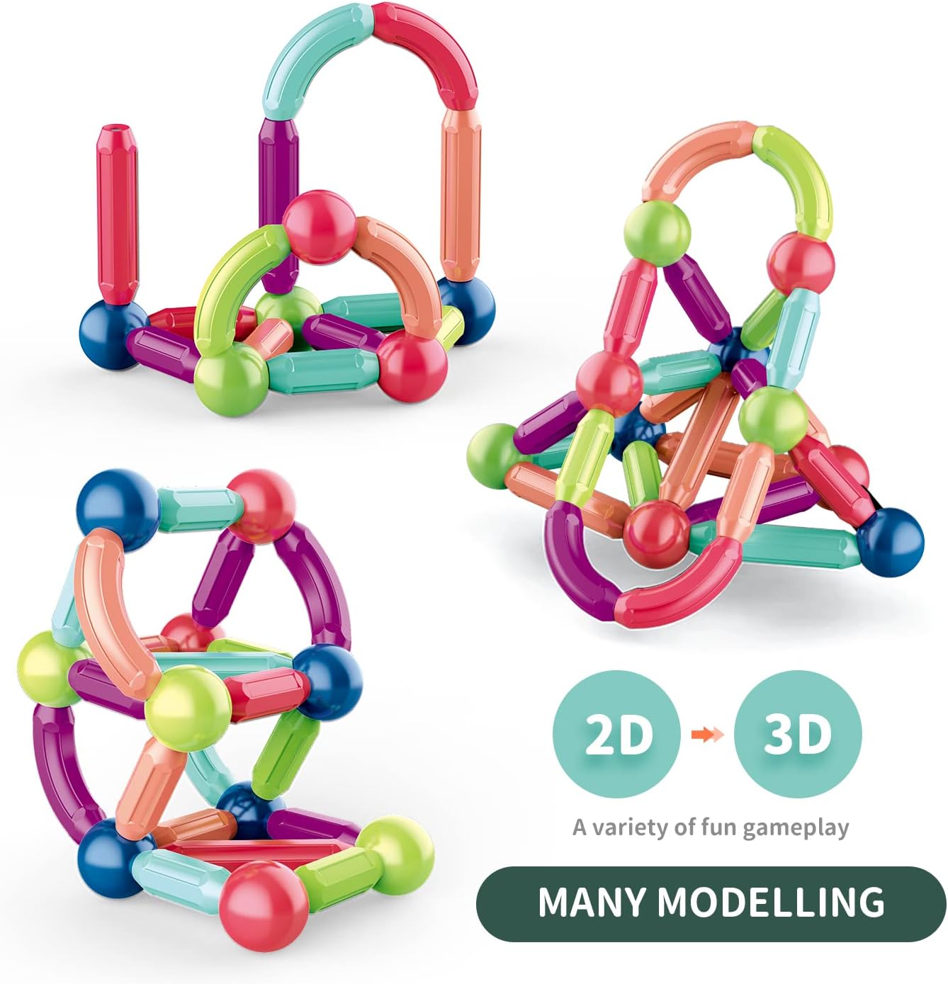 25 - 138 PCS STEM Magnetic Building Blocks, Large Sticks and Balls Construction Set, Safe for Kids Ages 3+