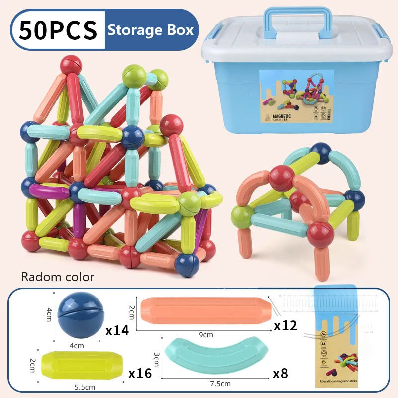 29 - 138 PCS STEM Magnetic Building Blocks, Large Sticks and Balls Construction Set, Safe for Kids Ages 3+
