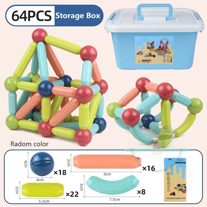 30 - 138 PCS STEM Magnetic Building Blocks, Large Sticks and Balls Construction Set, Safe for Kids Ages 3+