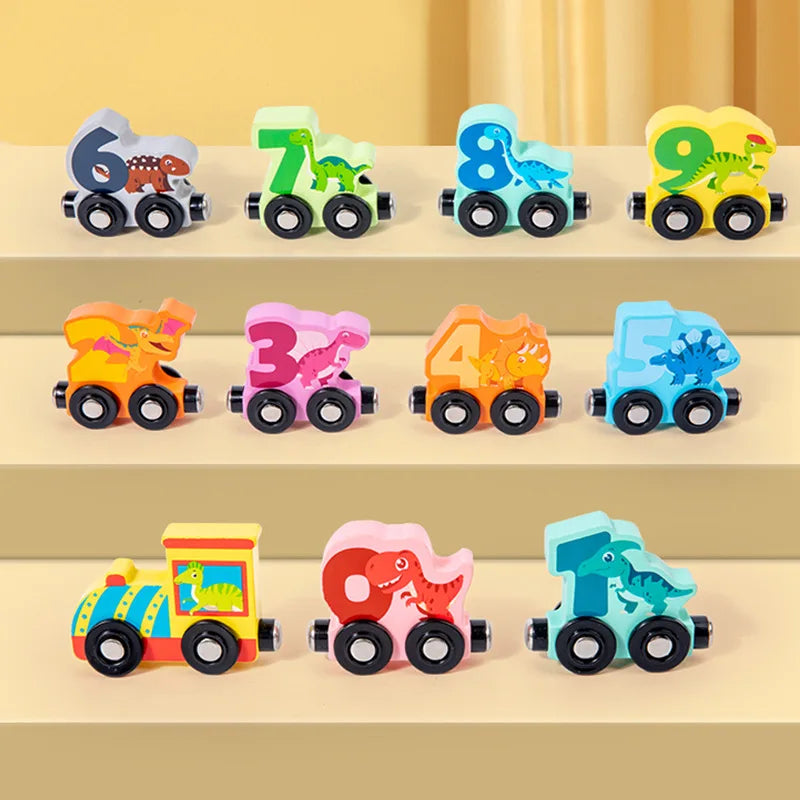 Train Number Wooden with Dinosaur Design, Magnetic Connect, Montessori Learning, Safe For Ages 4+