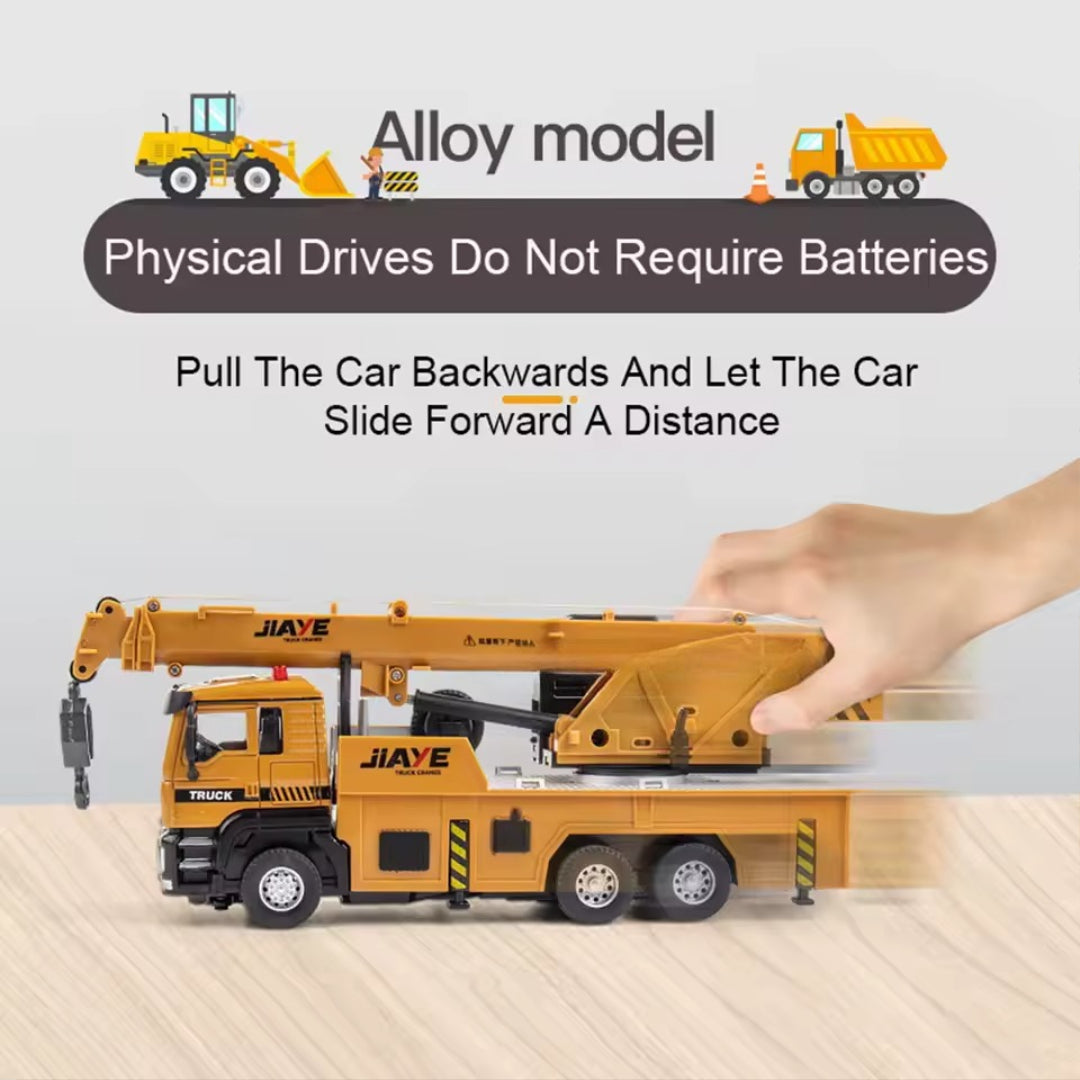 1-50 Crane Truck Model - Alloy Diecast, Extendable Boom, Pull-Back Action, Safe for Ages 3+