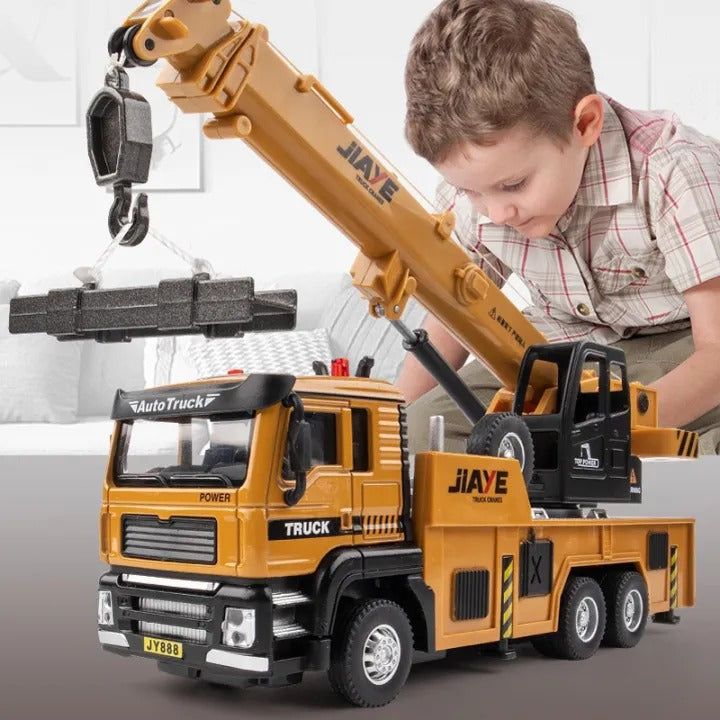 1-50 Crane Truck Model - Alloy Diecast, Extendable Boom, Pull-Back Action, Safe for Ages 3+
