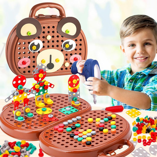 204pcs Magic Montessori Play Toolbox Toy with Electric Drill, Safe for Ages 3+