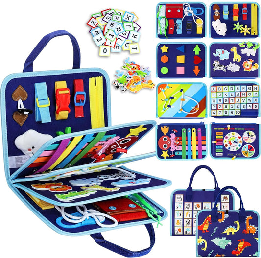8-in-1 DIY Montessori Busy Board for Ages 2-6 – Non-toxic, Portable, Cartoon Design