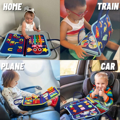 8-in-1 DIY Montessori Busy Board for Ages 2-6 – Non-toxic, Portable, Cartoon Design