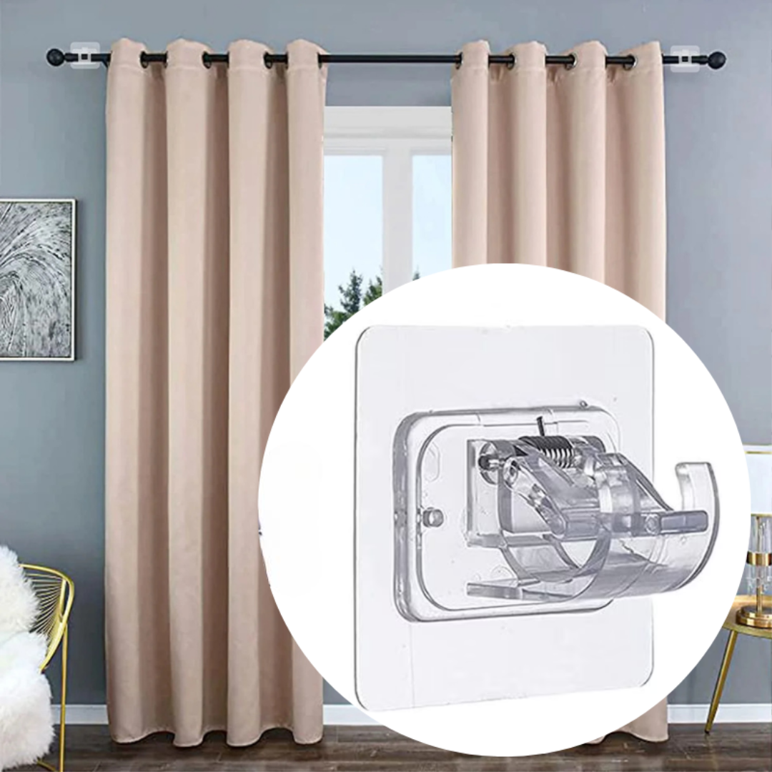 12PCS No Drill Curtain Rod Brackets – Self-Adhesive, Adjustable Design for Easy Installation & Convenient Hanging