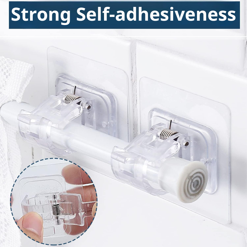12PCS No Drill Curtain Rod Brackets – Self-Adhesive, Adjustable Design for Easy Installation & Convenient Hanging