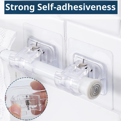 12PCS No Drill Curtain Rod Brackets – Self-Adhesive, Adjustable Design for Easy Installation & Convenient Hanging