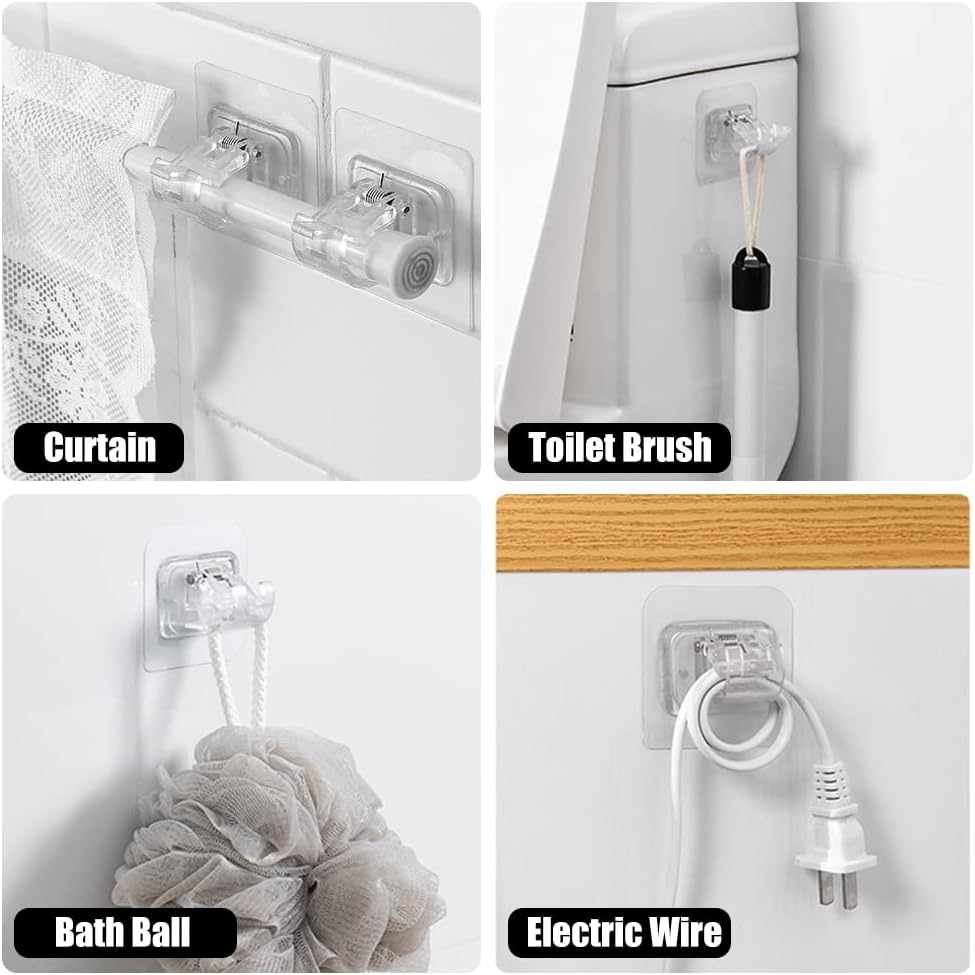 12PCS No Drill Curtain Rod Brackets – Self-Adhesive, Adjustable Design for Easy Installation & Convenient Hanging