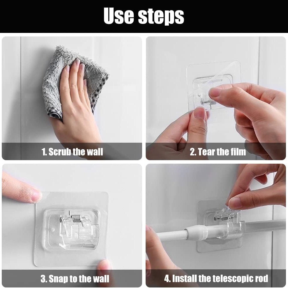 12PCS No Drill Curtain Rod Brackets – Self-Adhesive, Adjustable Design for Easy Installation & Convenient Hanging