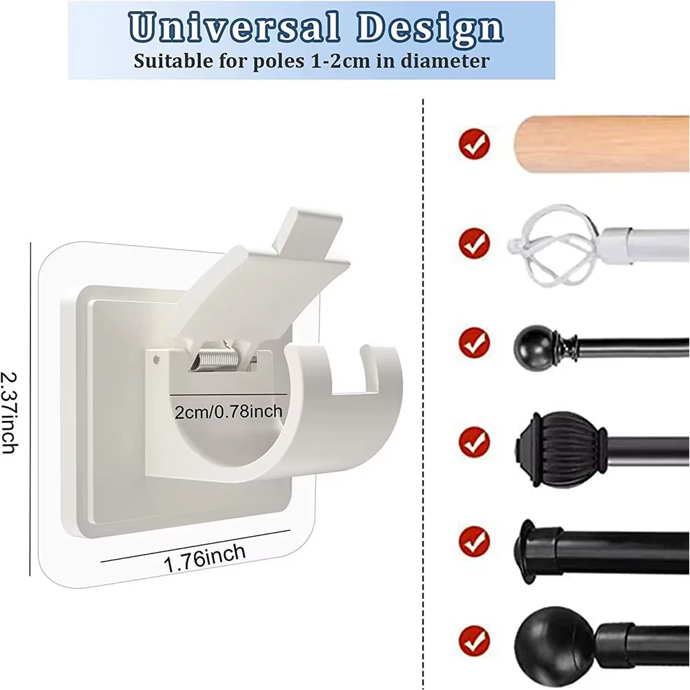 12PCS No Drill Curtain Rod Brackets – Self-Adhesive, Adjustable Design for Easy Installation & Convenient Hanging